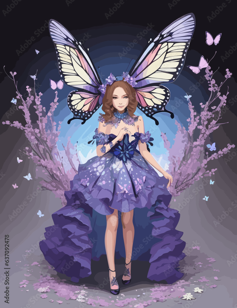 fairy with magic wand girl butterfly vector illustration fairy with magic wand girl butterfly vector illustration