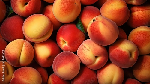  a pile of peaches with one peach sliced in half.  generative ai