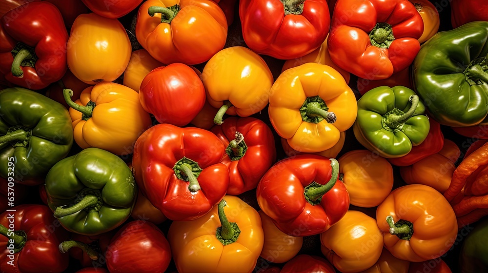 a pile of red, yellow, and green bell peppers. generative ai a pile of red, yellow, and green bell peppers. generative ai