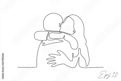 continuous line vector illustration of a couple hugging tightly