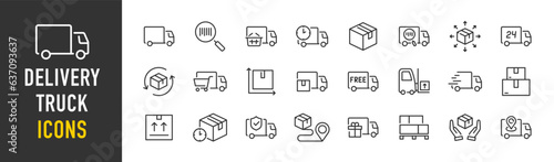 Delivery Truck web icons in line style. Shipping, box, logistics, warehouse, collection. Vector illustration.