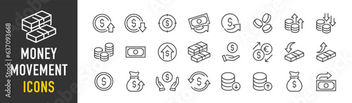 Money Movement web icons in line style. Money, coin, cash, profit, send money, cash back, investment, collection. Vector illustration.