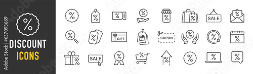Discount web icons in line style. Sale, cupon, shopping, shop, mega sale, outlet, collection. Vector illustration.