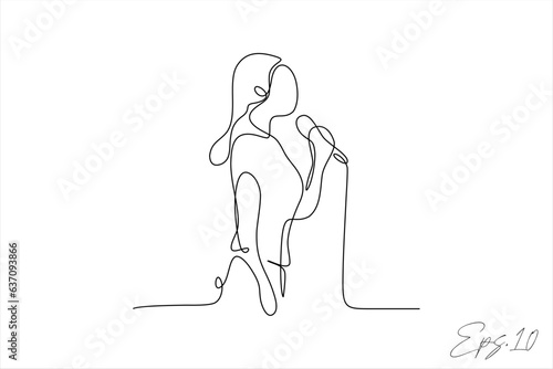 continuous line vector illustration of woman singing