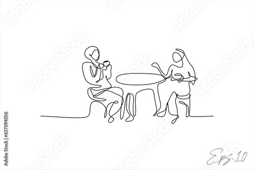 continuous line vector illustration of people sitting relaxed chatting