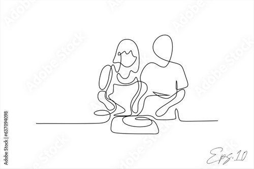 continuous line vector illustration of woman cooking