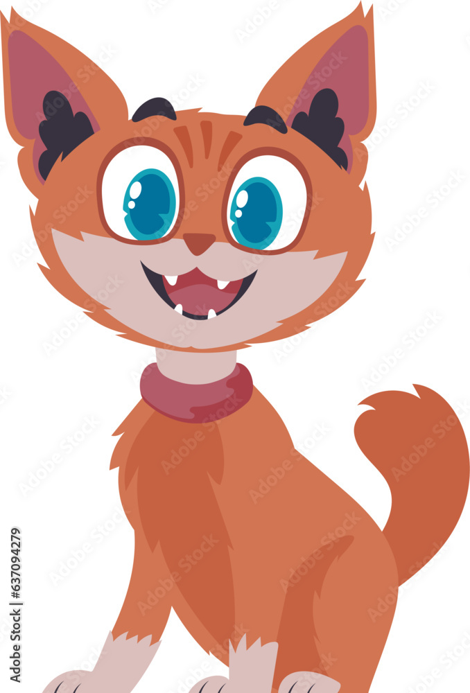 Naklejka premium Locks in cheerful reddening cat. Smiling cat. Cartoon style, Vector Illustration