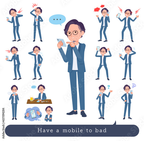 スマホを使って不幸せなビジネス男性のセット