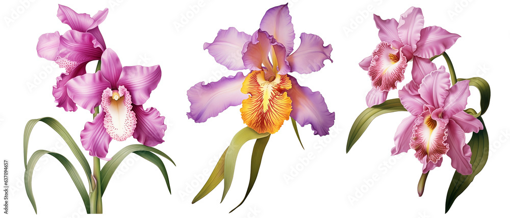 orchid, flower, watercolor, illustration, plant, nature, floral, blossom, leaf, spring, summer, art, isolated, transparent background 