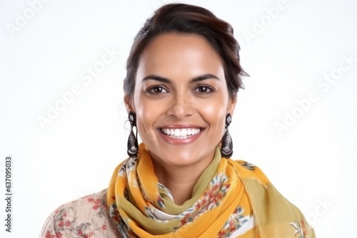 Obraz na płótnie Medium shot portrait of an Indian woman in her 30s wearing a foulard against a white background w salonie