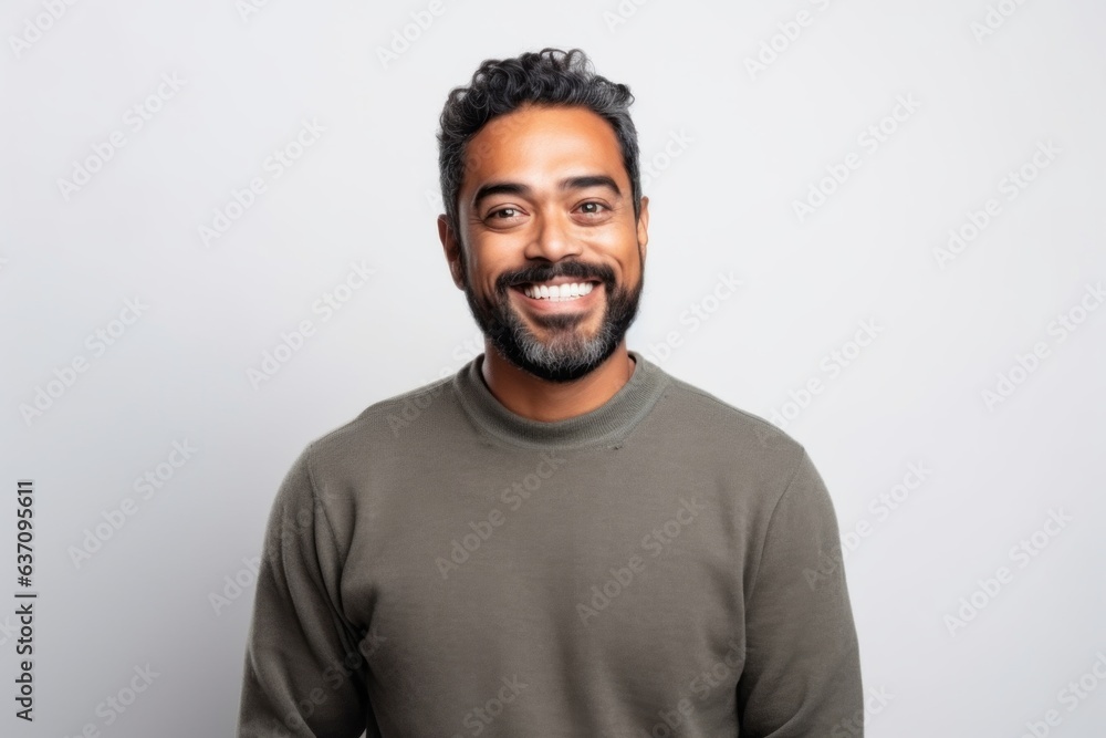 Fototapeta premium Medium shot portrait of an Indian man in his 30s wearing hijab against a white background