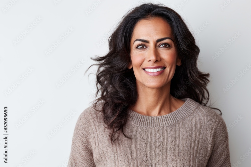 Group portrait of an Indian woman in her 40s against a white background Group portrait of an Indian woman in her 40s against a white background