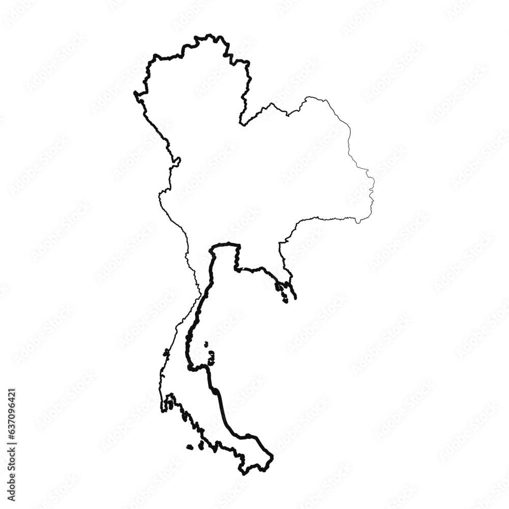 Fototapeta premium Hand Drawn Lined Thailand Simple Map Drawing