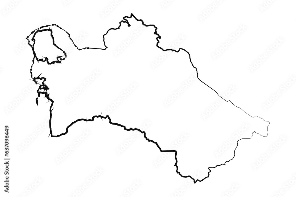 Hand Drawn Lined Turkmenistan Simple Map Drawing