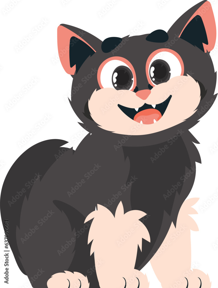 Fototapeta premium Sagaciouslybeat dim cat. Smiling cat. Cartoon style, Vector Illustration