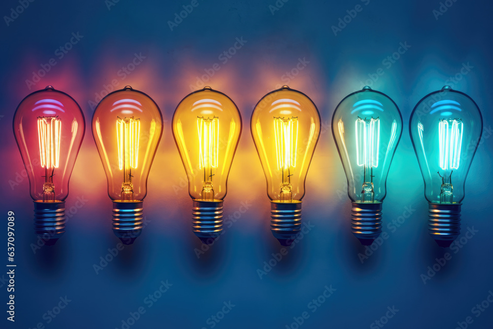 Light bulb standing in from of other light bulbs and symbolizing leadership. Creative idea concept. Light bulb standing in from of other light bulbs and symbolizing leadership. Creative idea concept.