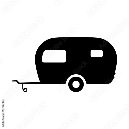 Caravan icon. Motorhome, camper. Black silhouette. Side view. Vector simple flat graphic illustration. Isolated object on a white background. Isolate.