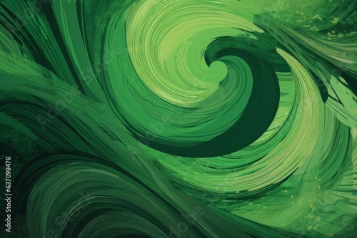 Green swirls painting on black background