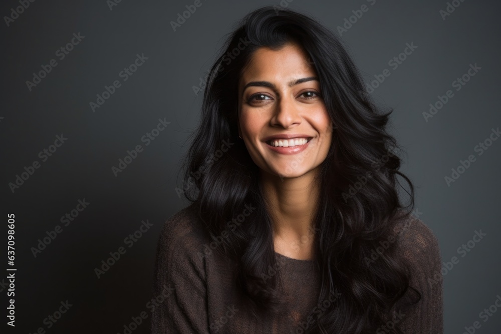 Obraz premium Close-up portrait of an Indian woman in her 30s in a minimalist background