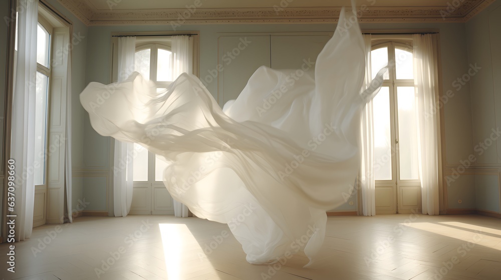 tissu blanc en mouvement, généré par IA - obrazy, fototapety, plakaty 