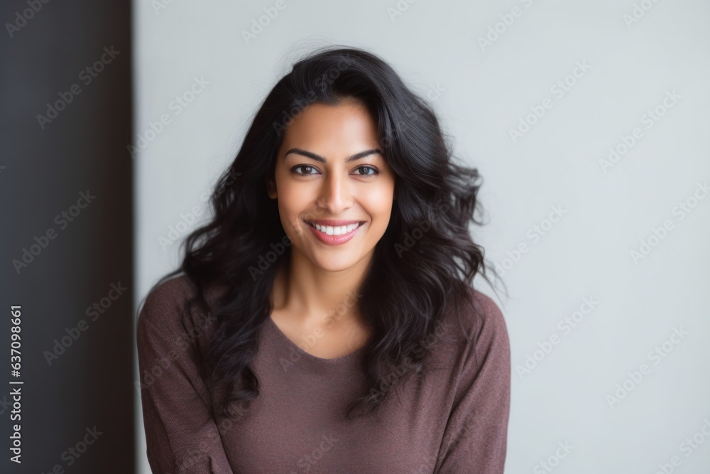 Lifestyle portrait of an Indian woman in her 30s in a minimalist background Lifestyle portrait of an Indian woman in her 30s in a minimalist background