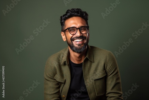 Obraz na płótnie Lifestyle portrait of an Indian man in his 30s in a minimalist background w salonie