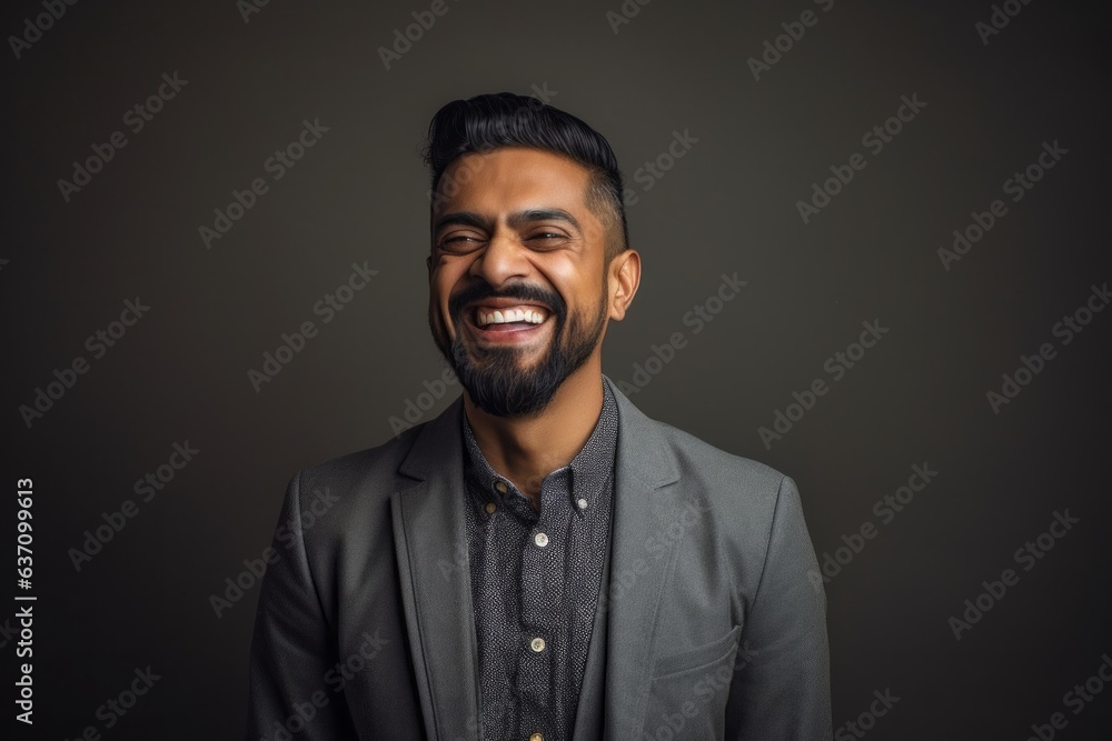 Obraz premium Lifestyle portrait of an Indian man in his 30s in a minimalist background