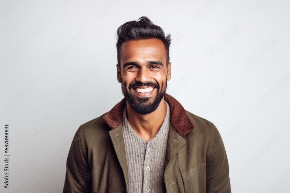 Lifestyle portrait of an Indian man in his 30s in a minimalist background Lifestyle portrait of an Indian man in his 30s in a minimalist background