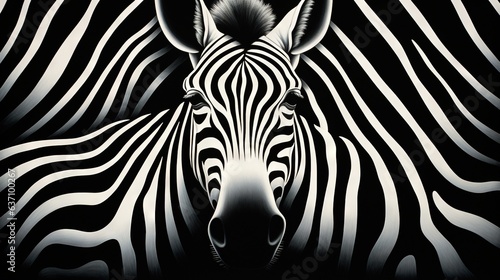  a close up of a zebra s head with a black and white background.  generative ai
