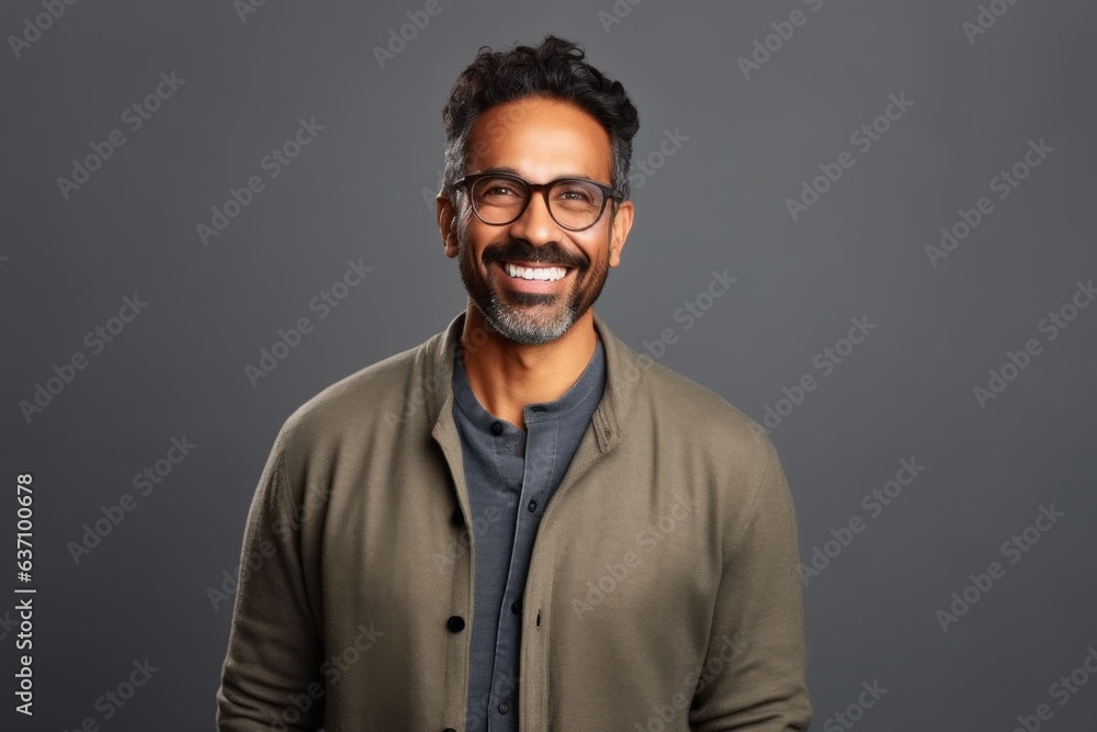 Obraz premium Medium shot portrait of an Indian man in his 40s in a minimalist background