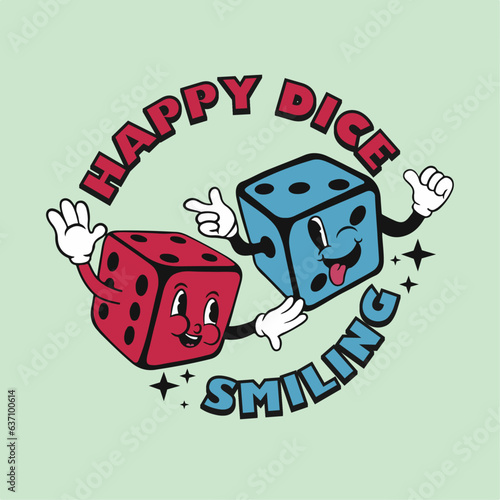 Happy dice retro mascot cartoon Vector illustration. Good for clip art, logo, label, packaging, t-shirt, poster, banner, sticker, or etc