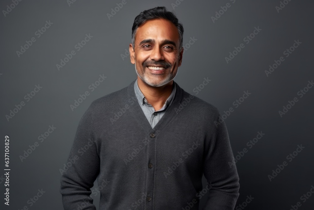 Medium shot portrait of an Indian man in his 40s in a minimalist background Medium shot portrait of an Indian man in his 40s in a minimalist background