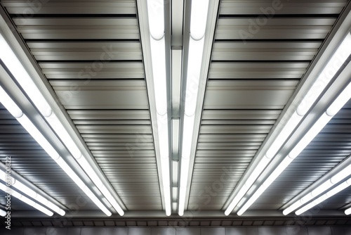 Fluorescent lamps line on metro station
