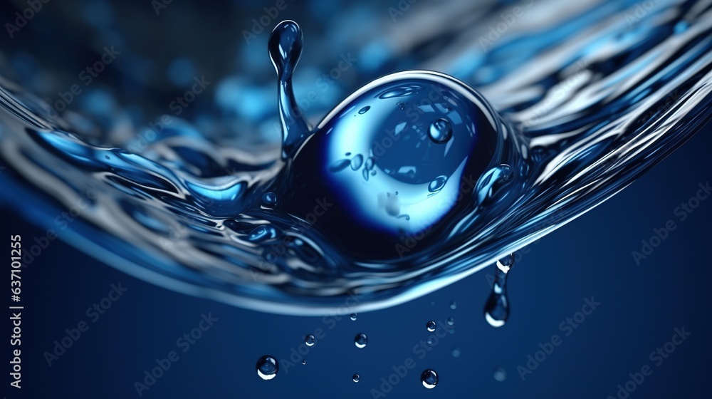 Close-up water surface with splash and air bubbles. Abstract background with dynamic effect. Illustration for cover, card, postcard, interior design or print.