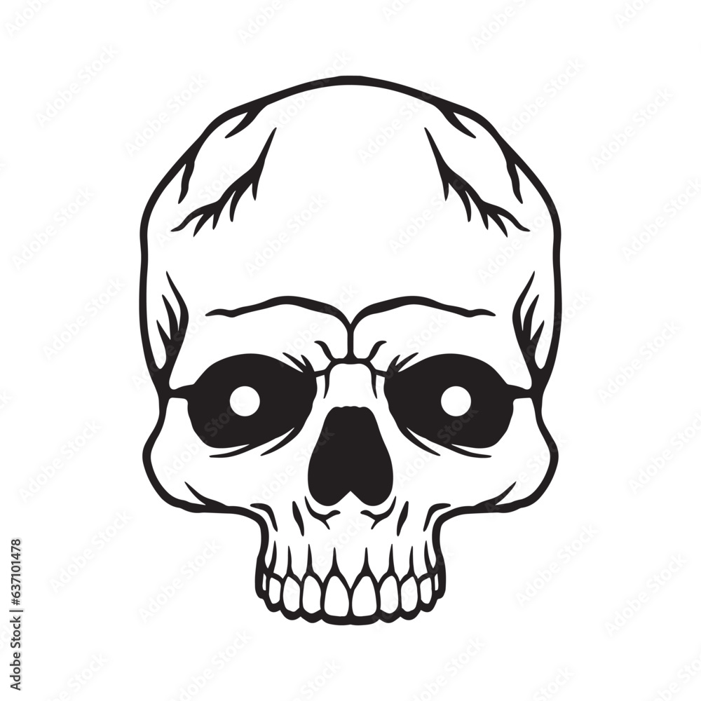 Skull hand drawn illustrations for the design of clothes, stickers, tattoo etc