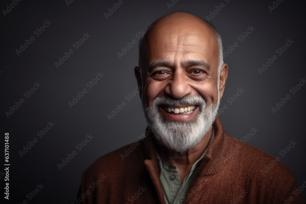 Fototapeta premium Medium shot portrait of an Indian man in his 50s in a minimalist background