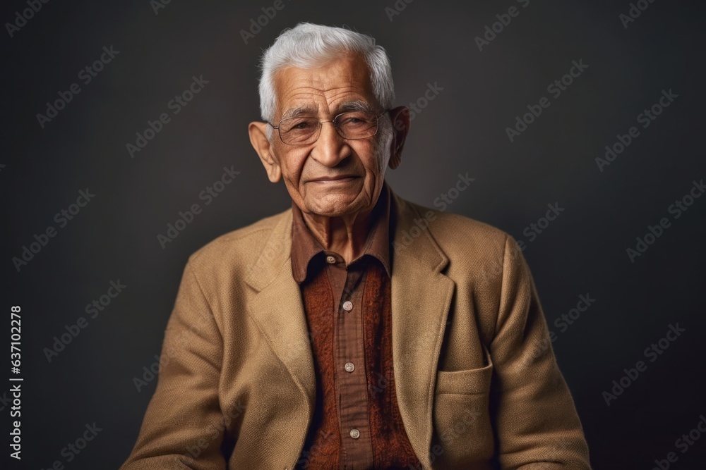 Lifestyle portrait of an Indian man in his 90s in a minimalist background