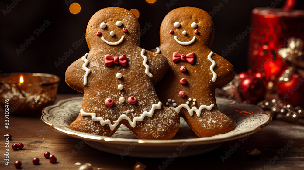Two charming Gingerbread Men, all set to be enjoyed with a glass of milk. This delightful and ornamental Christmas pastry promises a delicious treat.