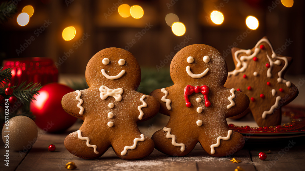 Two charming Gingerbread Men, all set to be enjoyed with a glass of milk. This delightful and ornamental Christmas pastry promises a delicious treat.