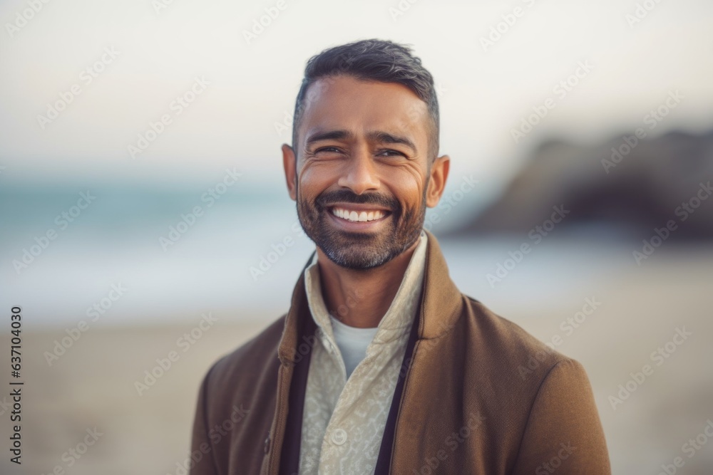 Portrait of handsome man smiling at camera while standing on the beach Portrait of handsome man smiling at camera while standing on the beach