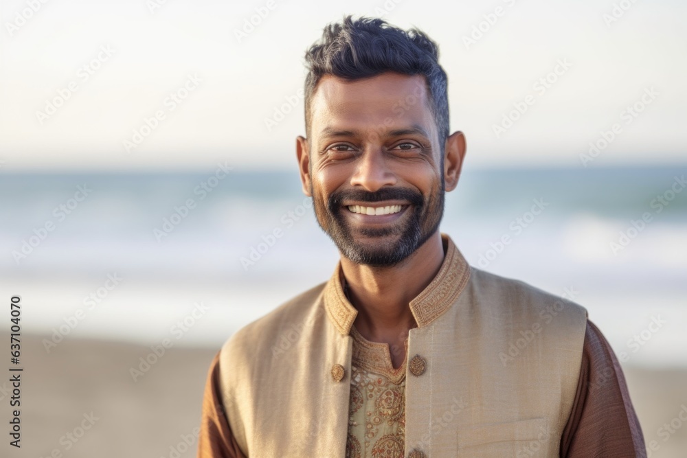 Portrait of smiling man standing on beach in the sunshine at the beach Portrait of smiling man standing on beach in the sunshine at the beach