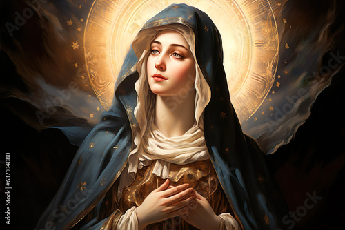 Icon with nativity of the Blessed Virgin Mary. Generative AI