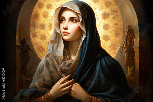 Icon with nativity of the Blessed Virgin Mary. Generative AI