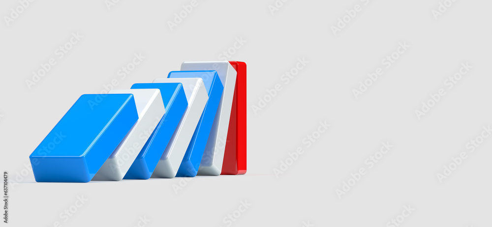 White, blue, and red cubes. 3d render on the topic of business, work, study, education, medicine, motivation, bank. Minimal style, abstract theme, gray background. White, blue, and red cubes. 3d render on the topic of business, work, study, education, medicine, motivation, bank. Minimal style, abstract theme, gray background.
