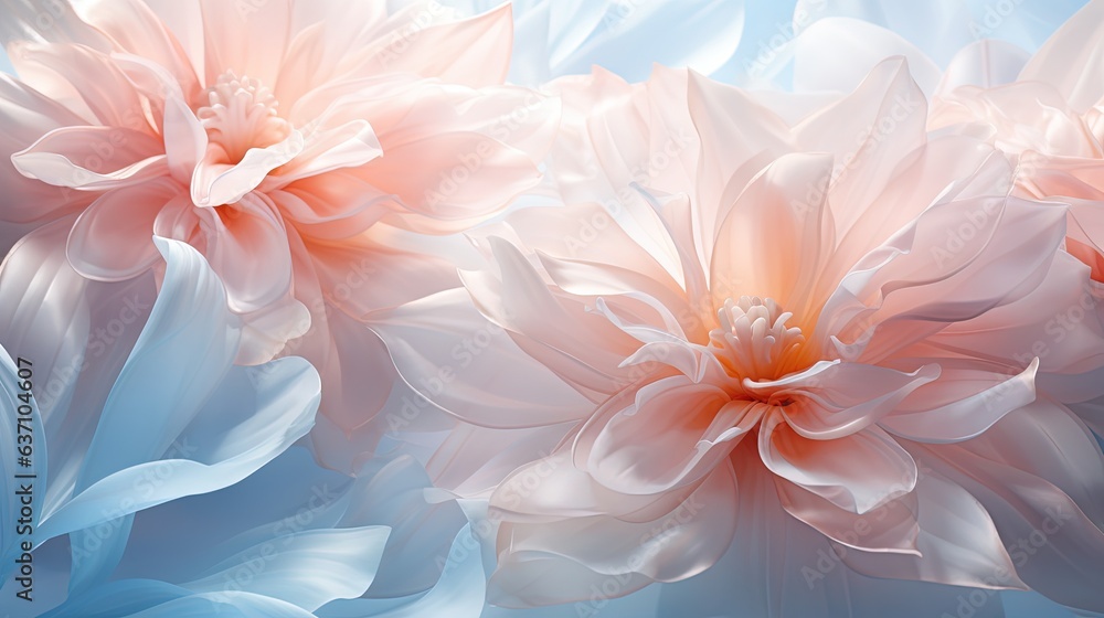 Obraz premium a close up of a bunch of flowers on a blue background. generative ai