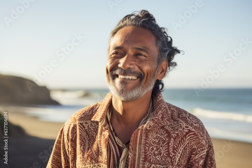 Portrait of smiling mature man looking at camera at beach on a sunny day