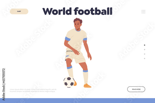 Football world advertisement landing page design template offering to join professional soccer team
