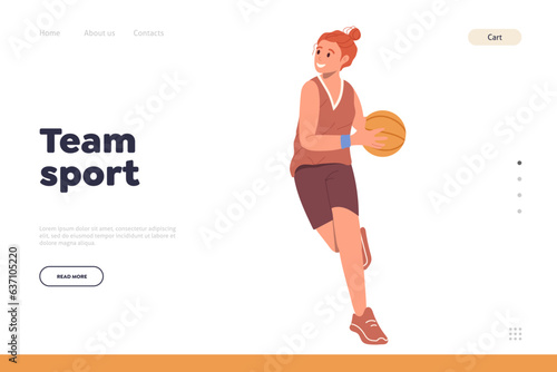 Team sport landing page design template for basketball game training class or school online