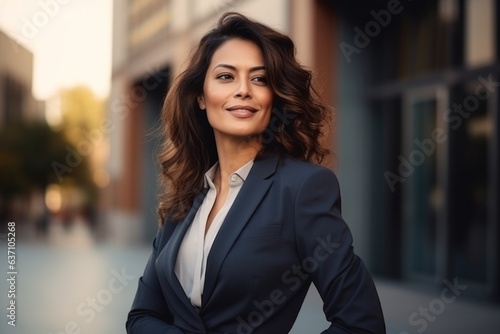 Portrait of a beautiful business woman in a suit on the street