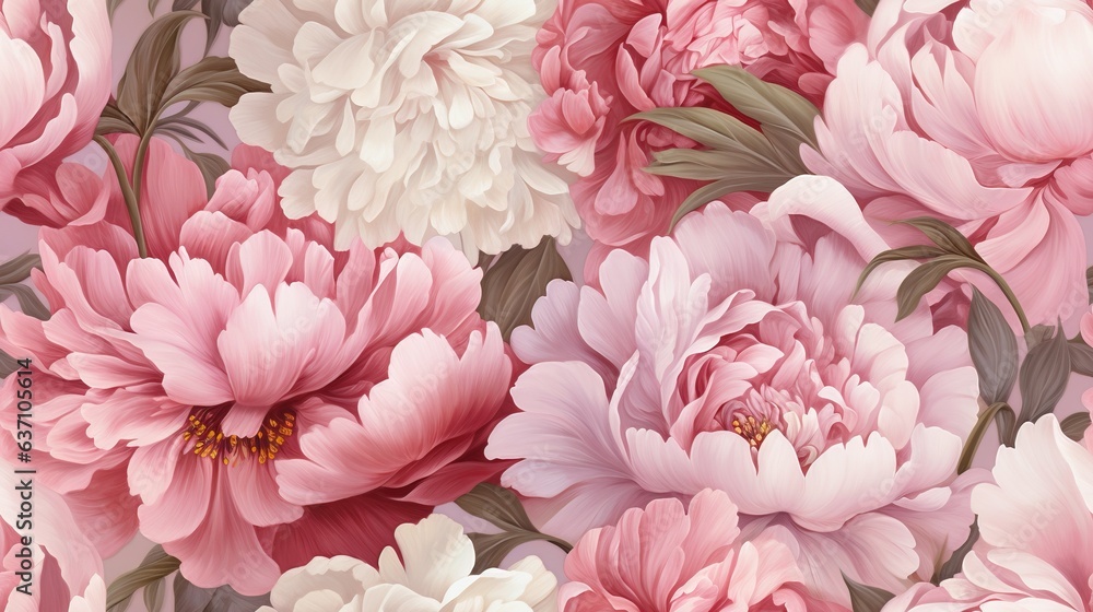 Fototapeta  a bunch of pink and white flowers on a pink background.  generative ai